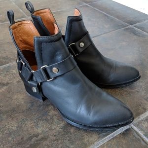 Jeffrey Campbell Black Leather Harness Ankle Boots